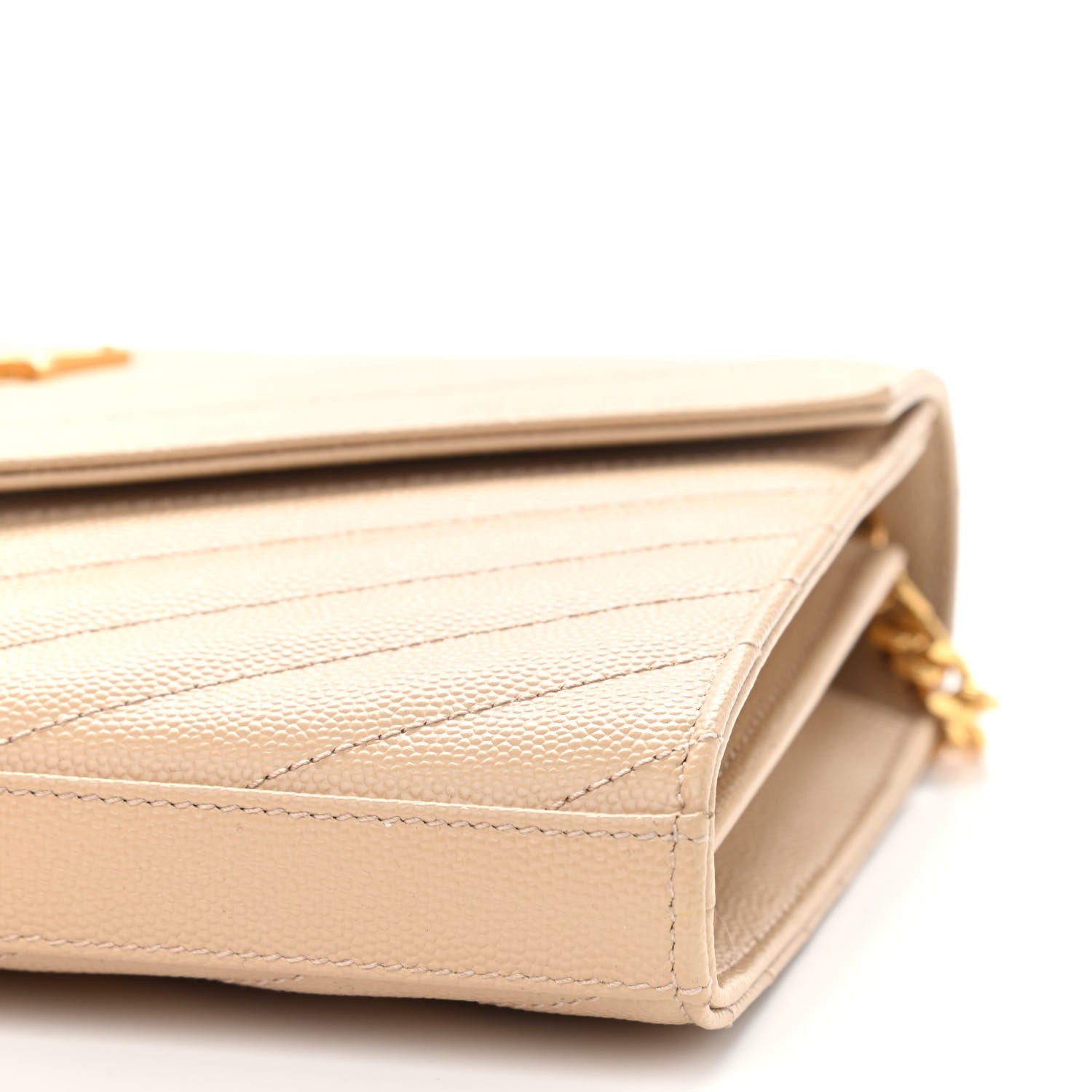 Saint Laurent Grain De Poudre Matelasse Chevron Monogram Chain Wallet Nude Powder 8 of 8