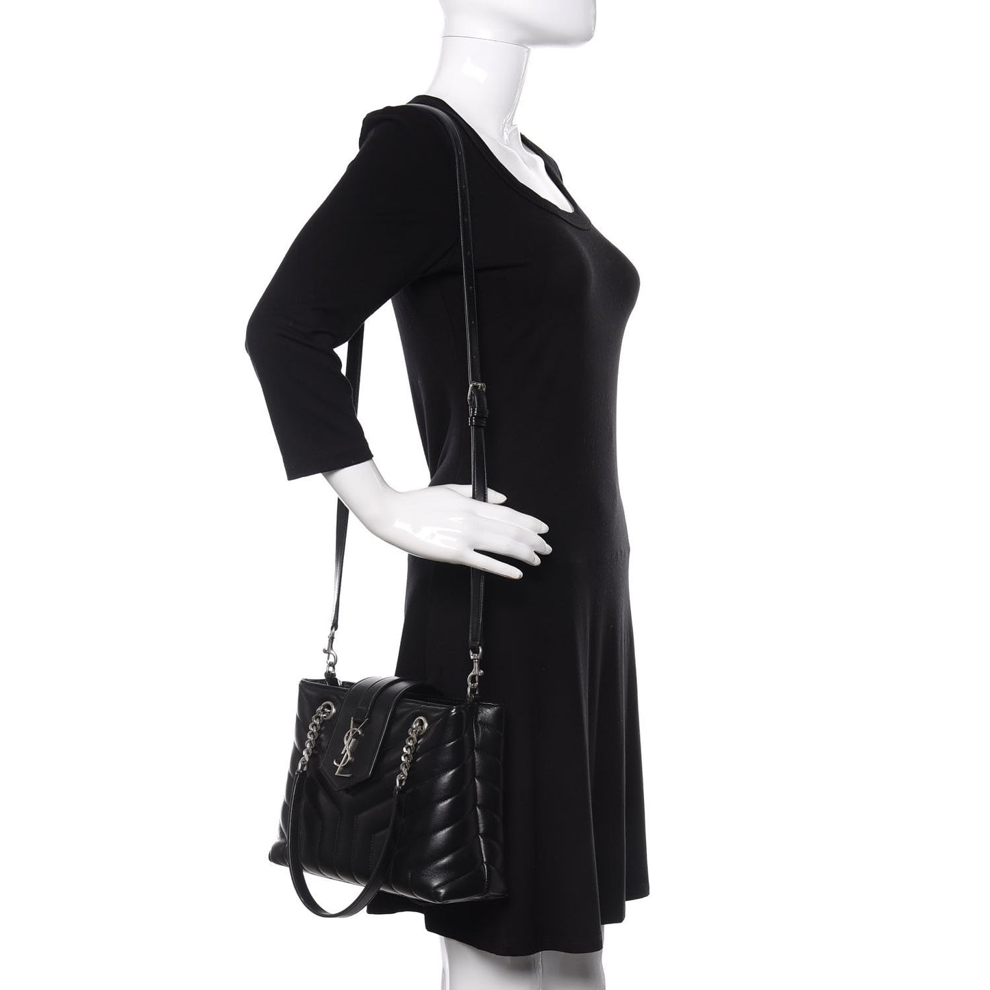 Calfskin Y Quilted Monogram Small Loulou Shopper Black