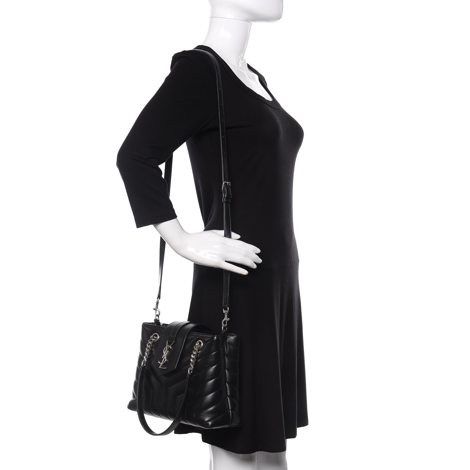 Saint Laurent Calfskin Y Quilted Monogram Small Loulou Shopper Black 3 of 12