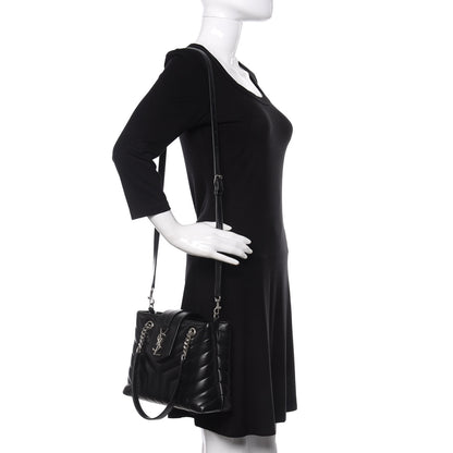 Saint Laurent Calfskin Y Quilted Monogram Small Loulou Shopper Black 3 of 12