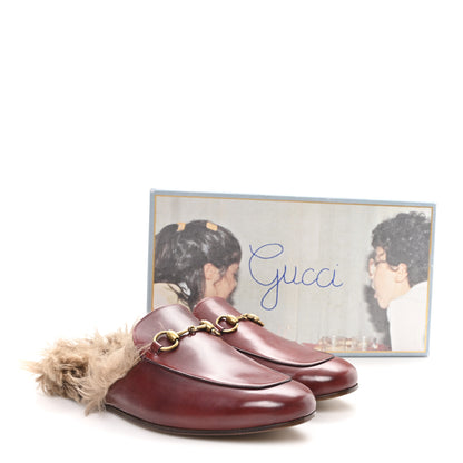 Gucci etis Glamour Calfskin Granada Kid Fur Mens Princetown Slippers 8.5 Ruby Bordeaux Naturale 9 of 9