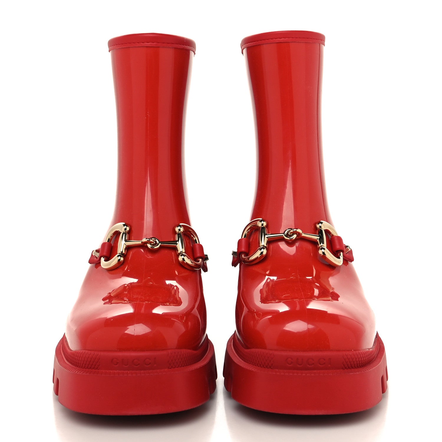 Gucci Rubber Womens Horsebit Ankle Boots 39 Maple Red 2 of 7