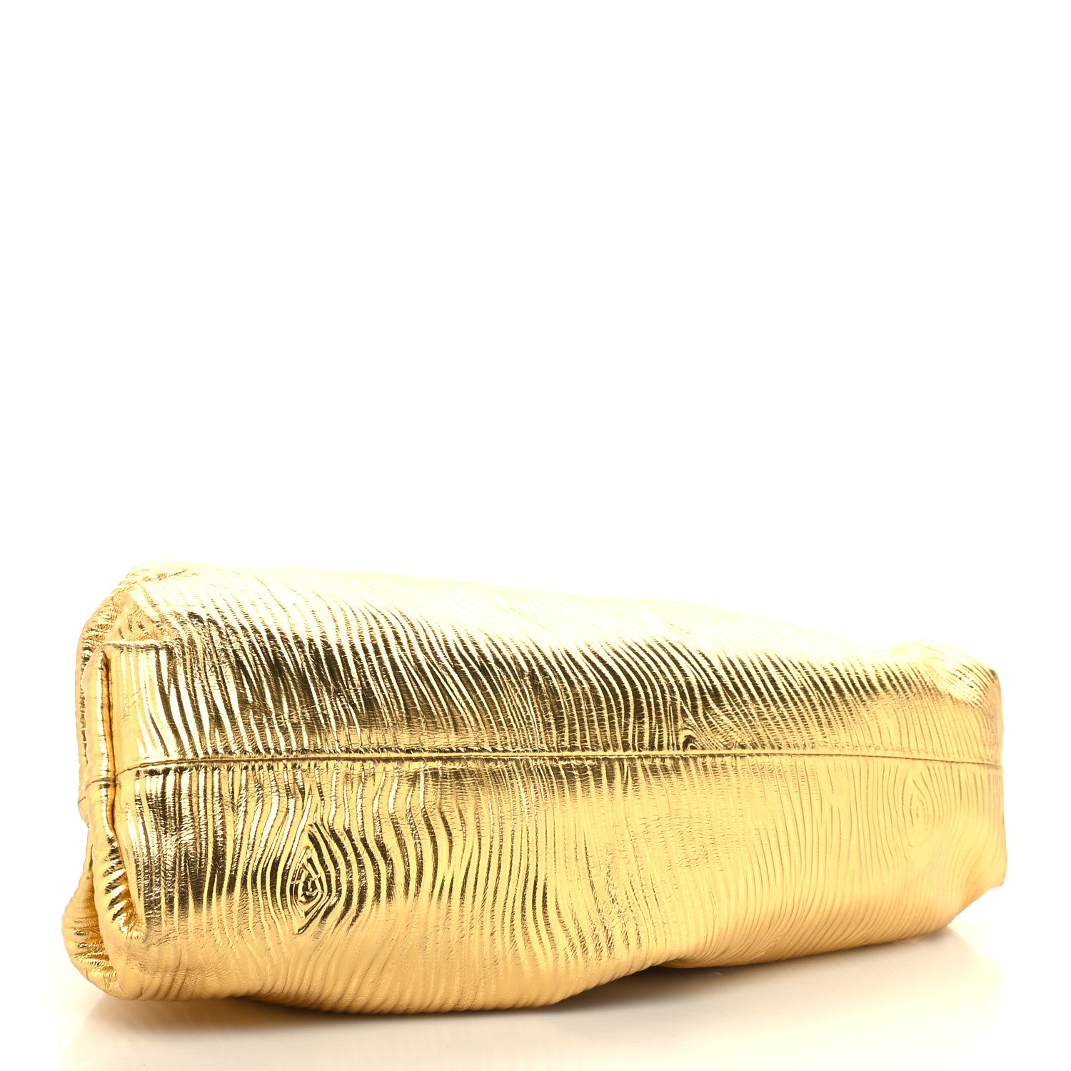 Bottega Veneta Metallic Bark Calfskin Embossed The Pouch Oversized Clutch Oro 4 of 10