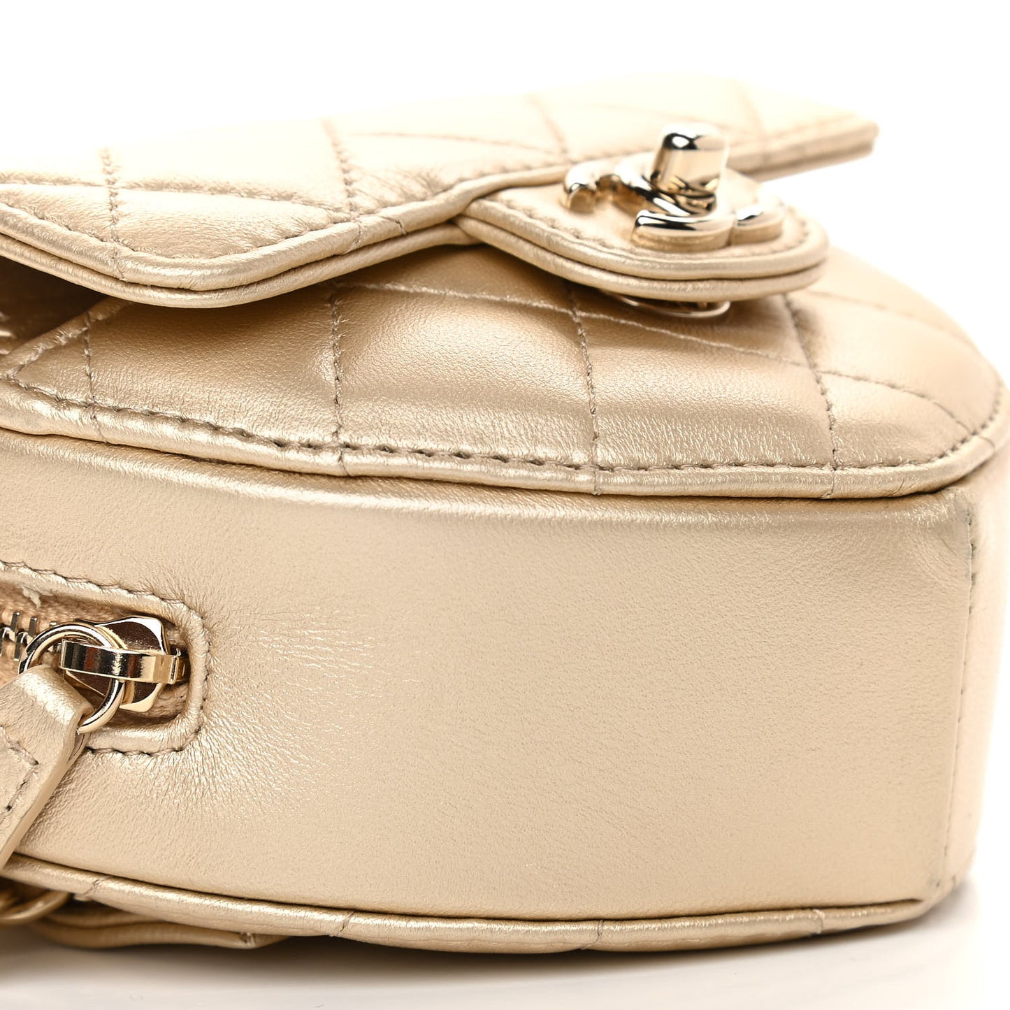 Metallic Lambskin Quilted CC In Love Heart Waist Belt Bag With Chain Gold