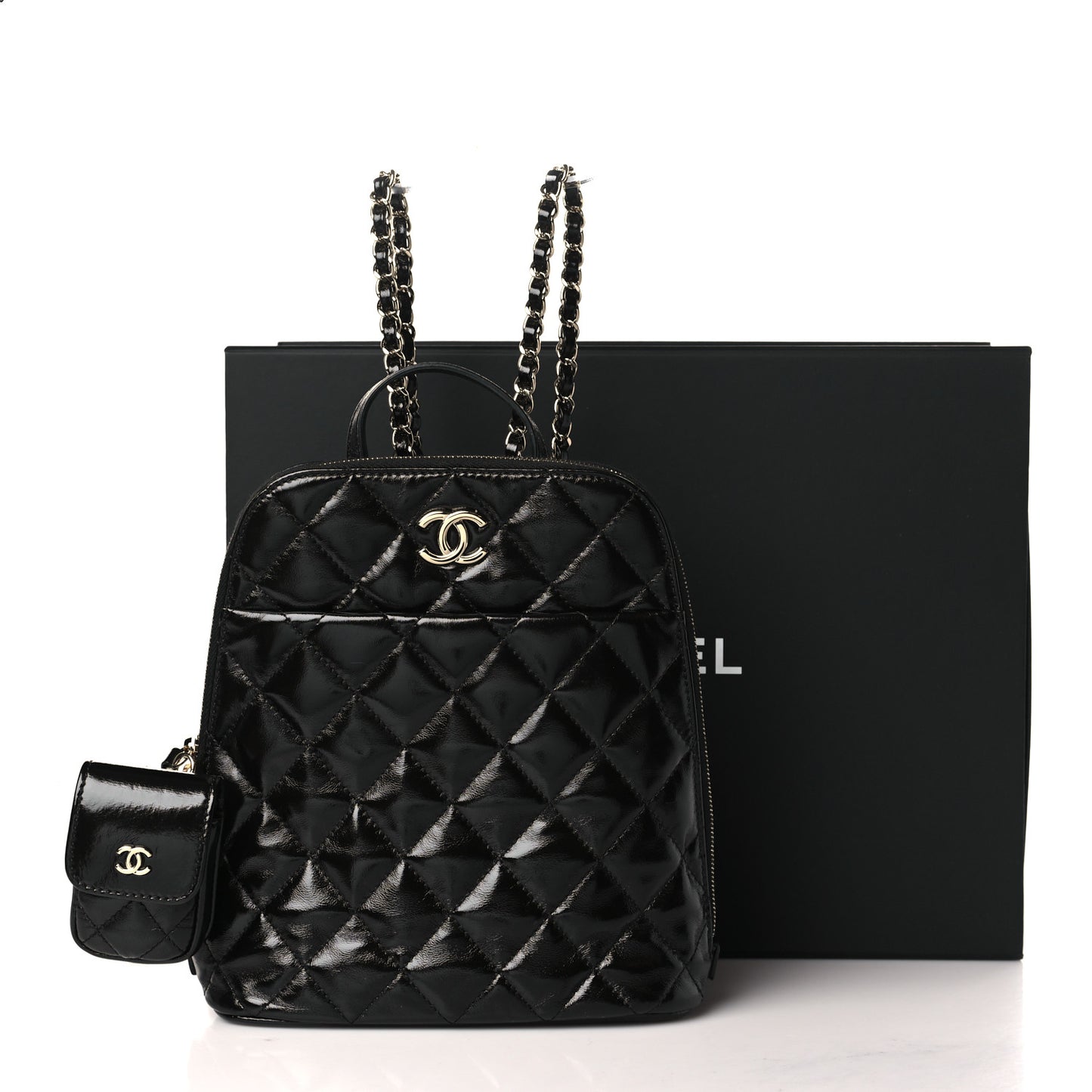 Shiny Calfskin My Pocket Backpack Black