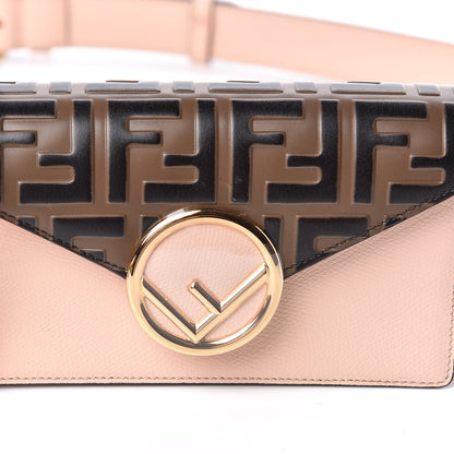 Fendi Vitello Cruise F is Fendi Bi-Color FF 1974 Embossed Envelope Belt Bag Maya Black Light Rose 10 of 11