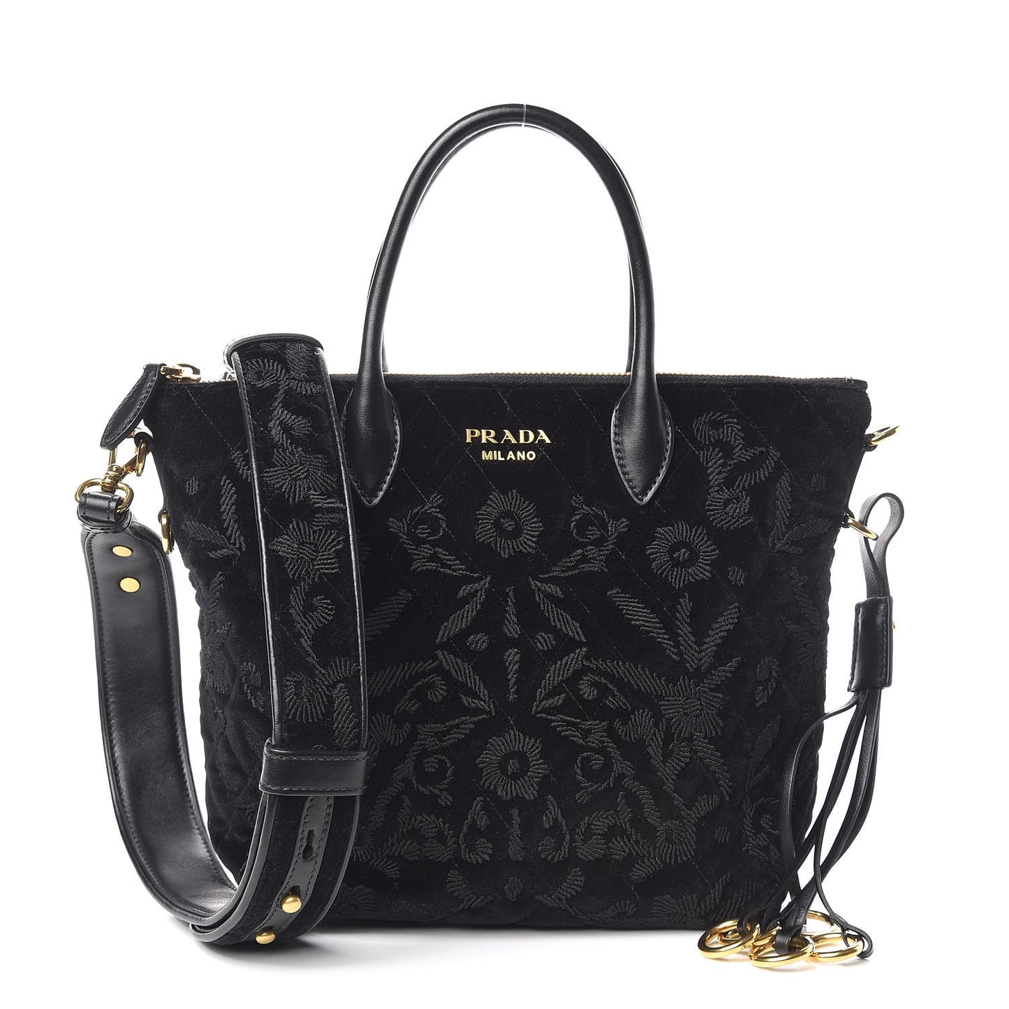 Velluto Impuntu Embroidered Tote Bag Black