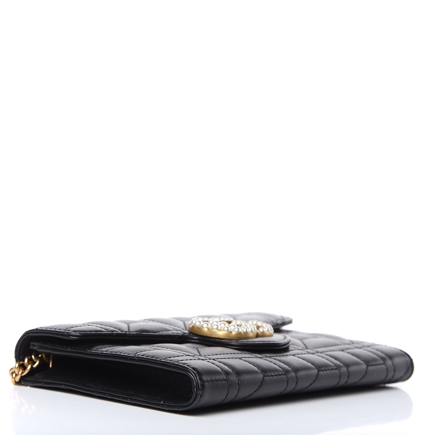 Gucci Calfskin Matelasse Mini Pearly GG Marmont Chain Wallet Black 4 of 12