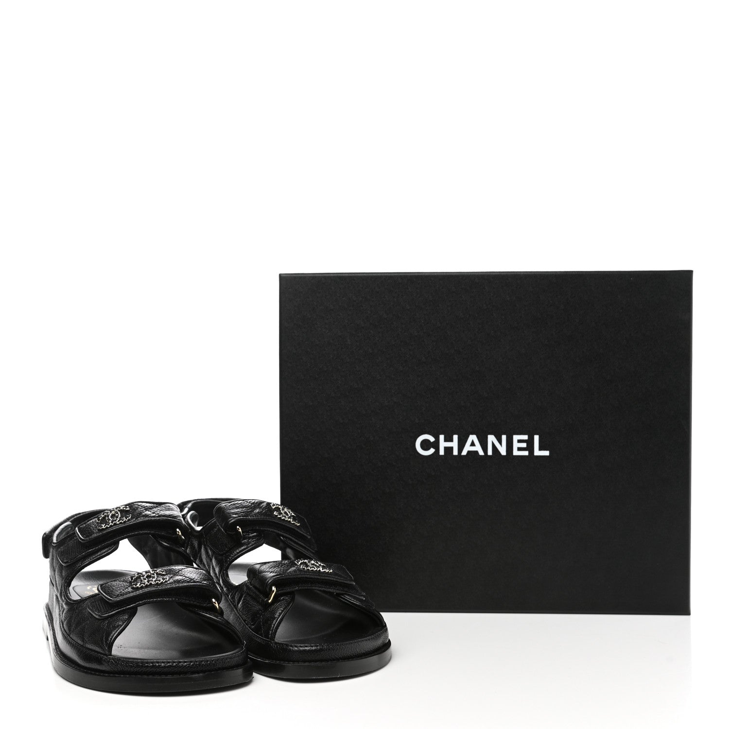 Chanel Grained Calfskin Velcro Dad Sandals 36 Black 10 of 10