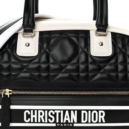 Christian Dior Lambskin Cannage Medium Dior Vibe Zip Bowling Bag Black White 8 of 17