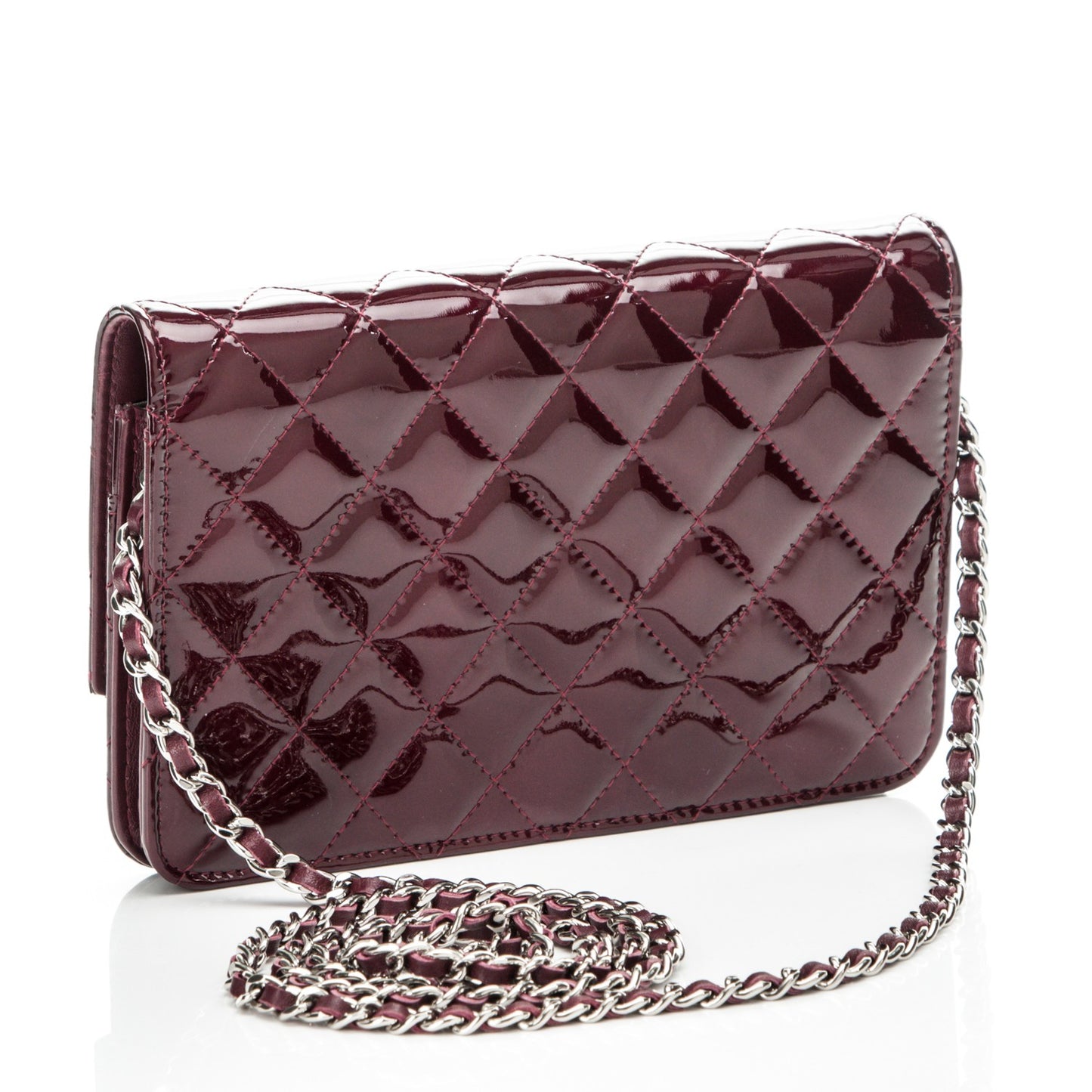 Patent Quilted Brilliant Wallet On Chain WOC Light Burgundy