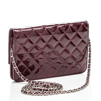 Chanel Patent Quilted Brilliant Wallet On Chain WOC Light Burgundy 3 of 9