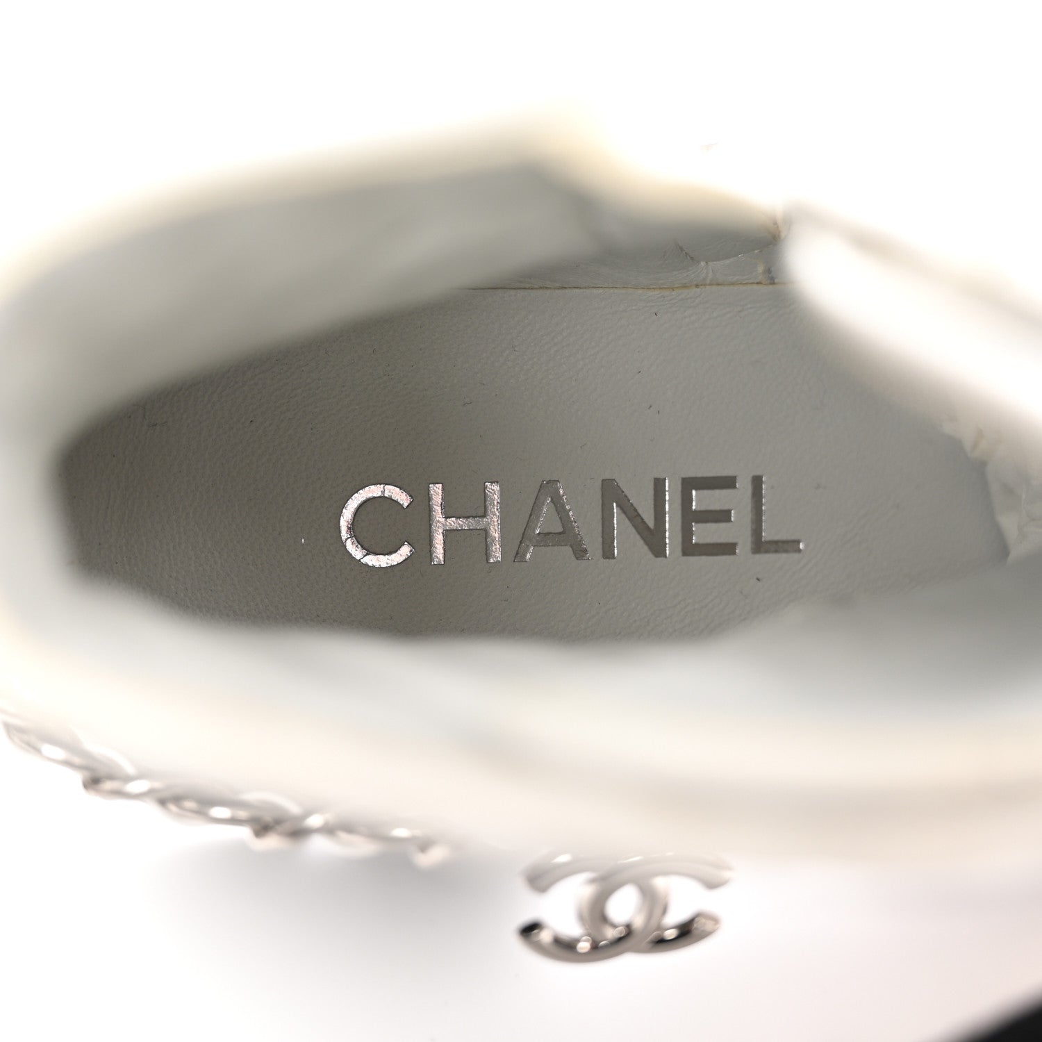 Chanel Caviar Calfskin Quilted Chain Lace Up Combat Boots 40 White Black 7 of 13