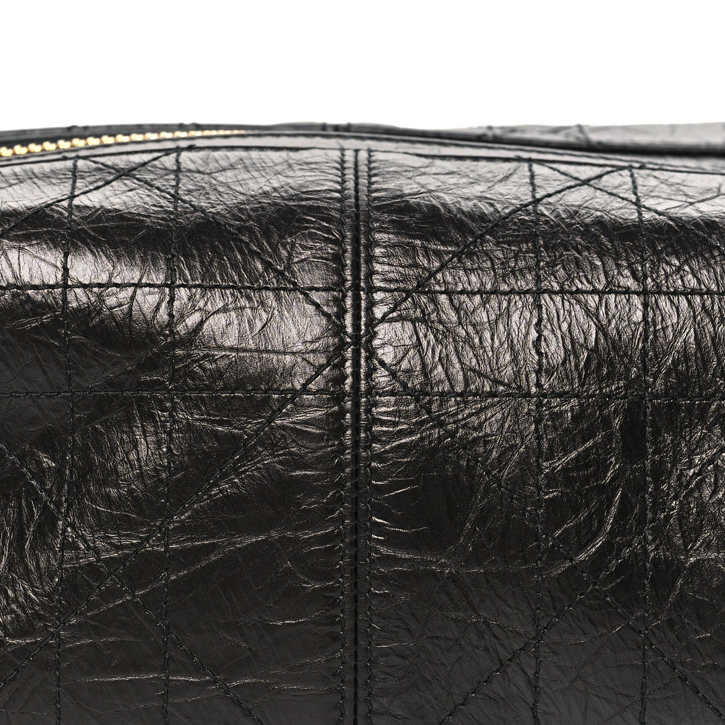 Crinkled Calfskin Macrocannage Medium D-Journey Bag Black