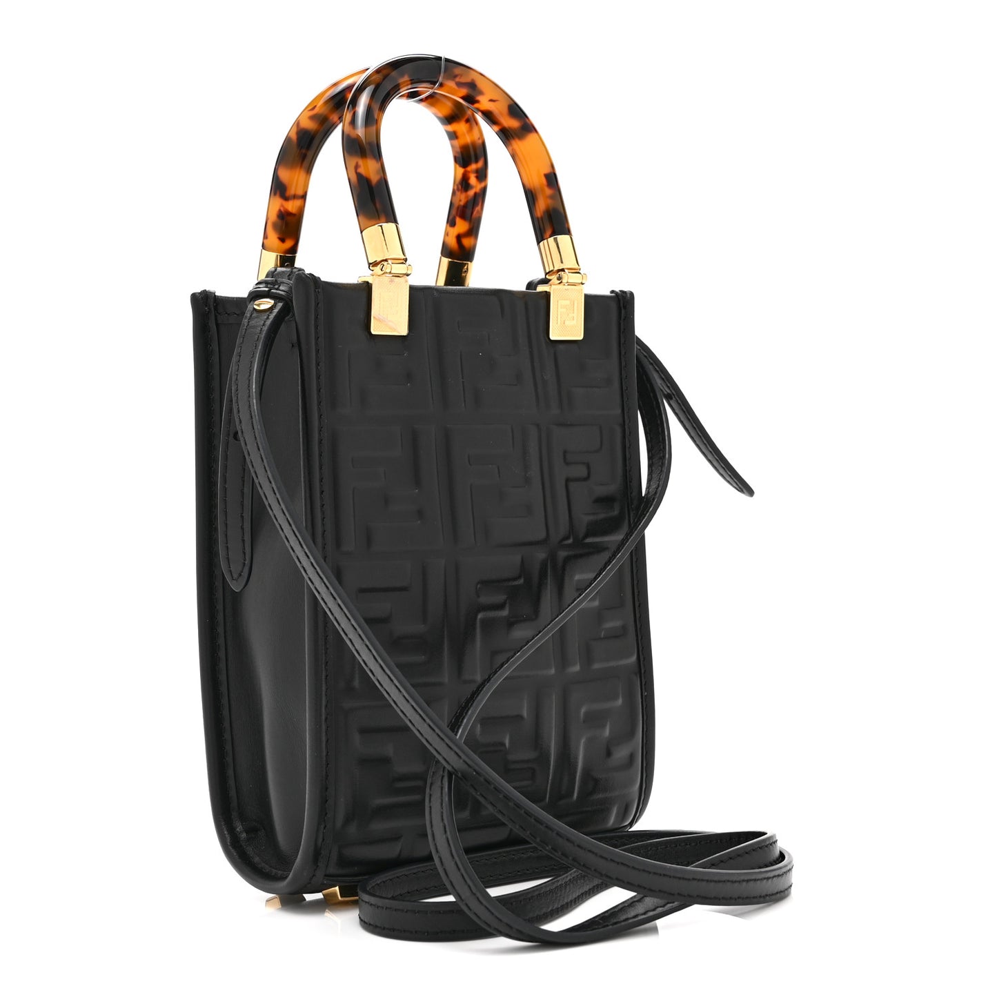 Vitello Plexiglass FF Embossed Mini Fendi Sunshine Shopper Tote Black