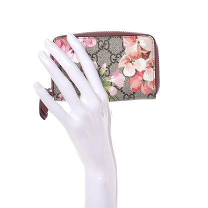 Gucci GG Supreme Monogram Blooms Zip Around Card Case Wallet Beige Multicolor Dry Rose 2 of 7
