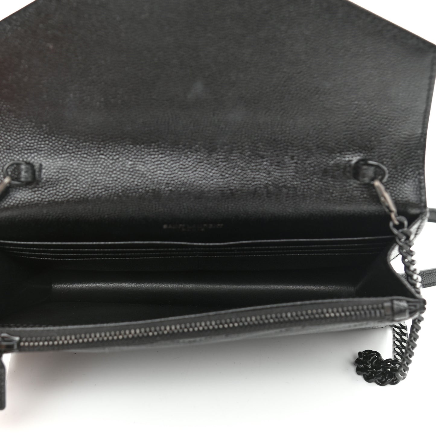 Grain De Poudre Matelasse Chevron Monogram Monochrome Envelope Chain Wallet Black