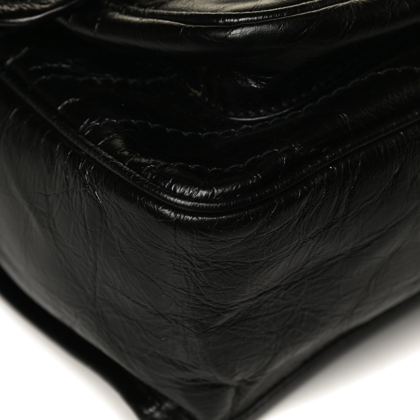Crinkled Calfskin Matelasse Monogram Large Niki Chain Satchel Black