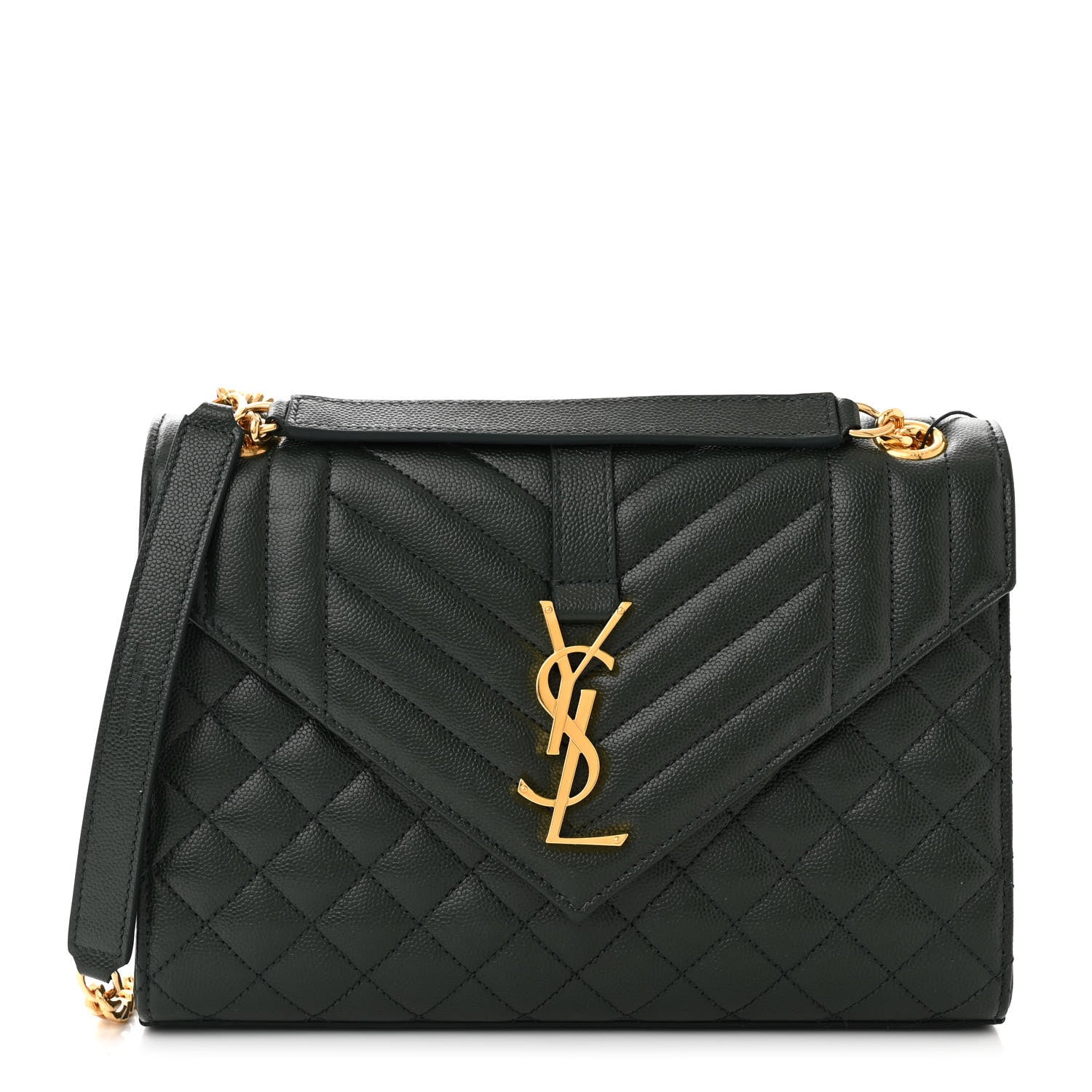Saint Laurent Grain De Poudre Textured Mixed Matelasse Medium Triquilt Monogram Satchel Vert Fonce 1 of 11
