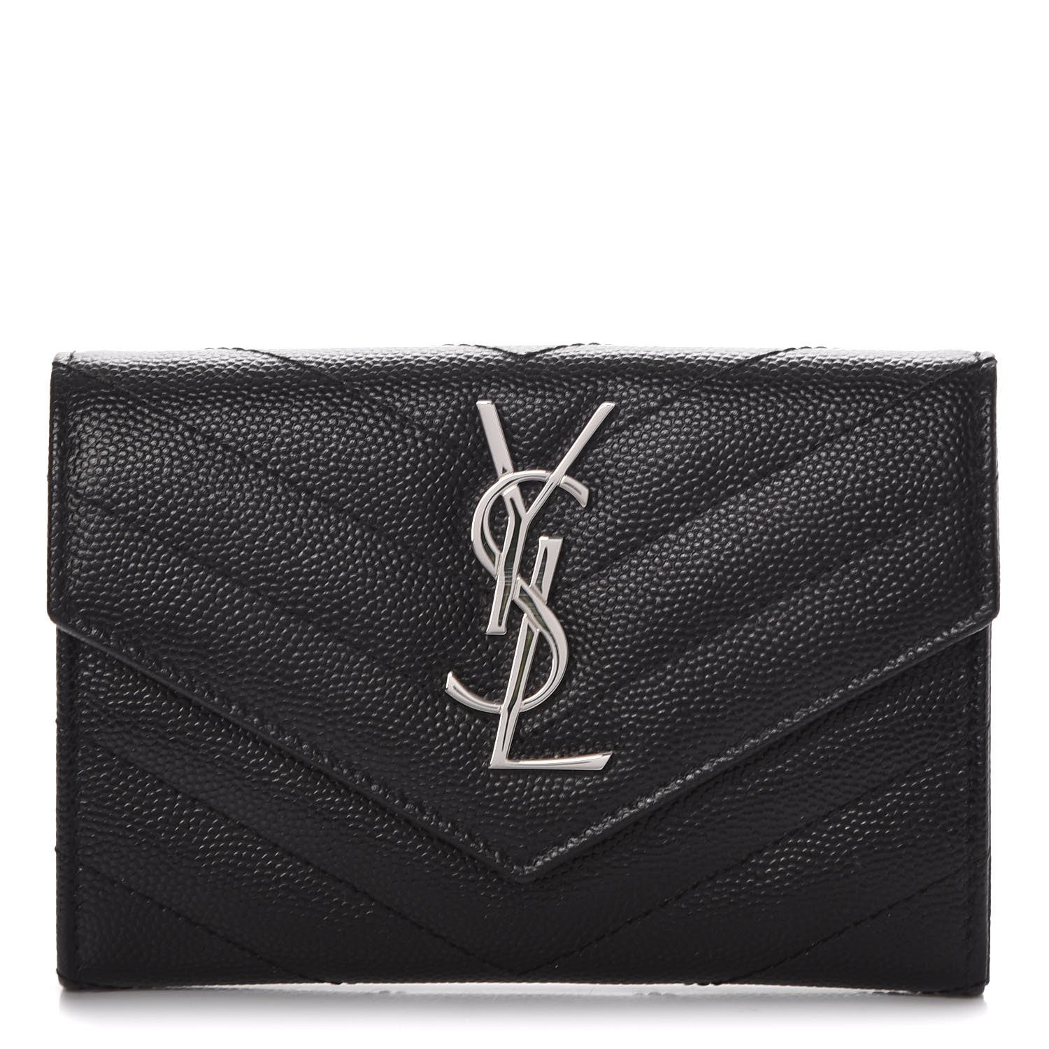 Saint Laurent Grain De Poudre Matelasse Chevron Small Monogram Envelope Wallet Black 1 of 7