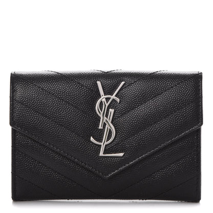 Saint Laurent Grain De Poudre Matelasse Chevron Small Monogram Envelope Wallet Black 1 of 7