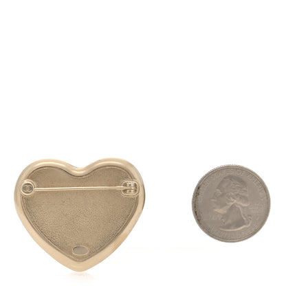 Chanel Resin Crystal CC Heart Brooch Pearly White Gold 2 of 4