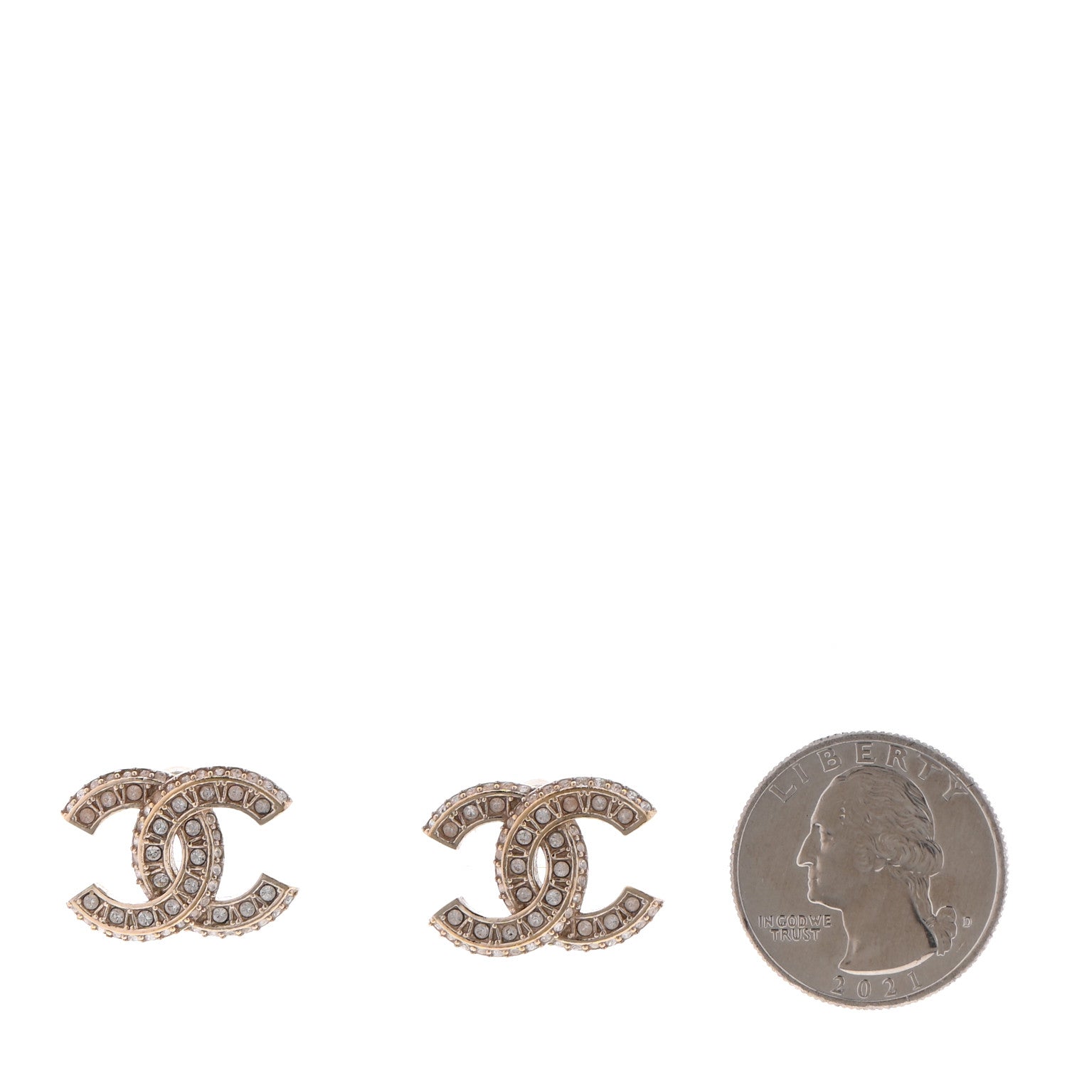 Chanel Crystal Timeless CC Earrings Light Gold 2 of 7