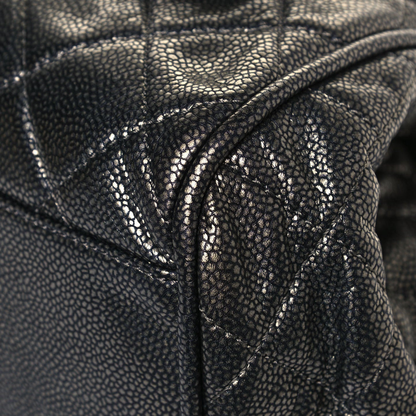 Metallic Caviar Quilted Timeless Accordion Flap Dark Silver