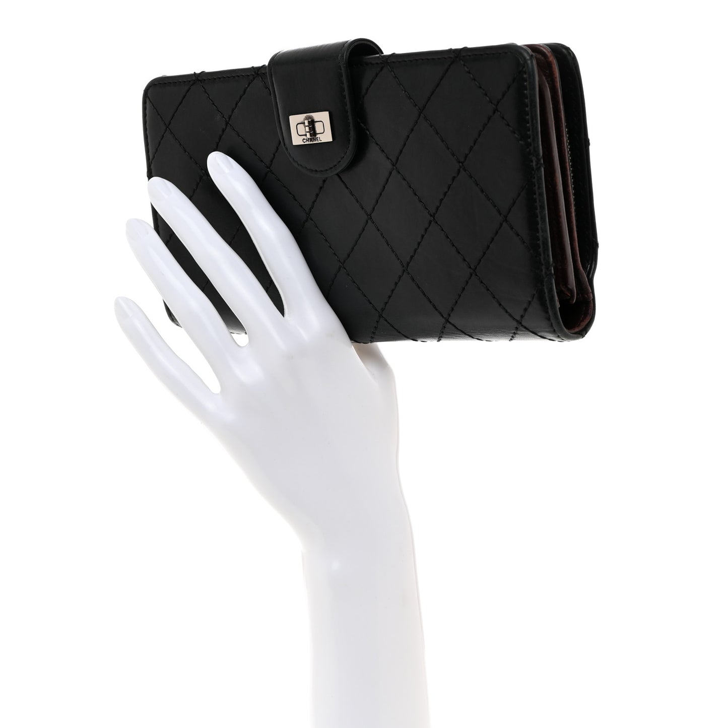 Lambskin Stitched Mademoiselle French Wallet Black