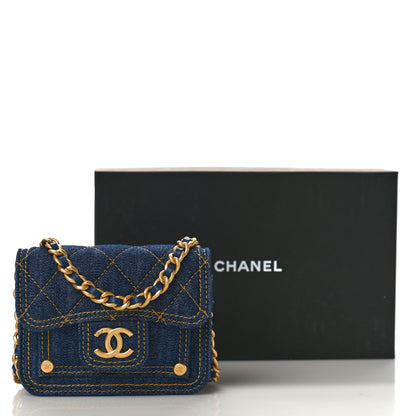 Chanel Denim Quilted Double You Card Holder On Chain Blue 10 of 10
