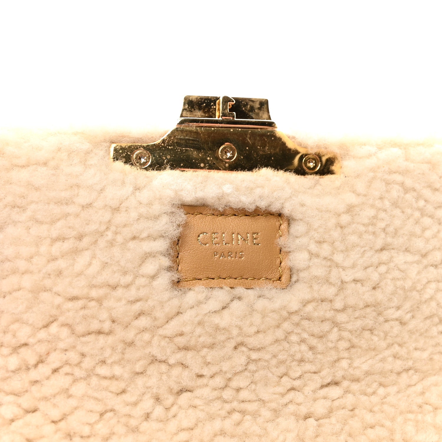 Celine Suede Shearling Triomphe Chain Shoulder Bag Beige 6 of 9