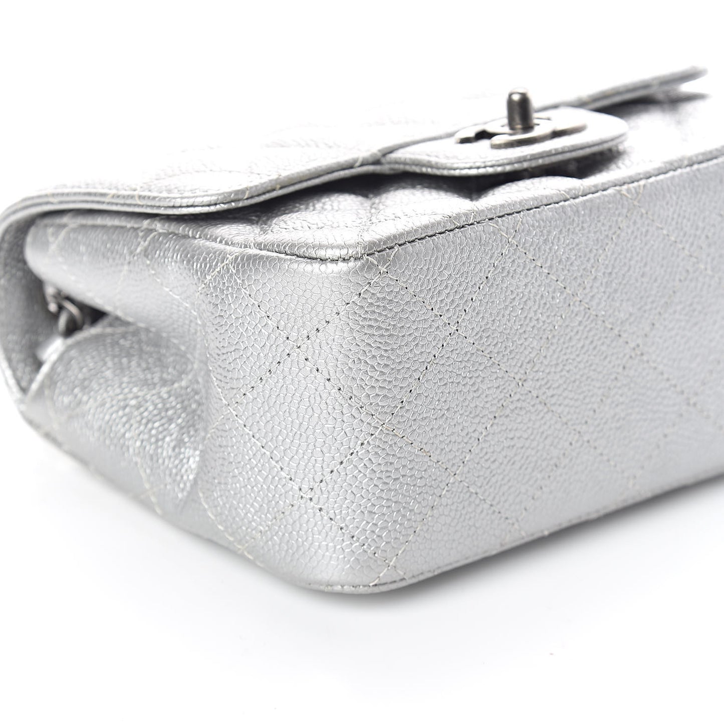 Metallic Caviar Quilted Mini Square Flap Silver