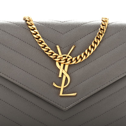 Saint Laurent Grain De Poudre Matelasse Chevron Monogram Chain Wallet Fog 9 of 14