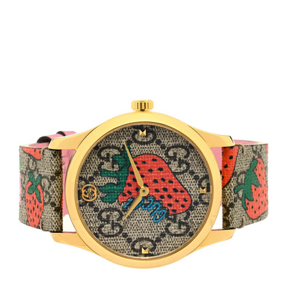 Gucci Stainless Steel Canvas 38mm G-Timeless GG Supreme Strawberry Quartz Watch Brown 2 of 4