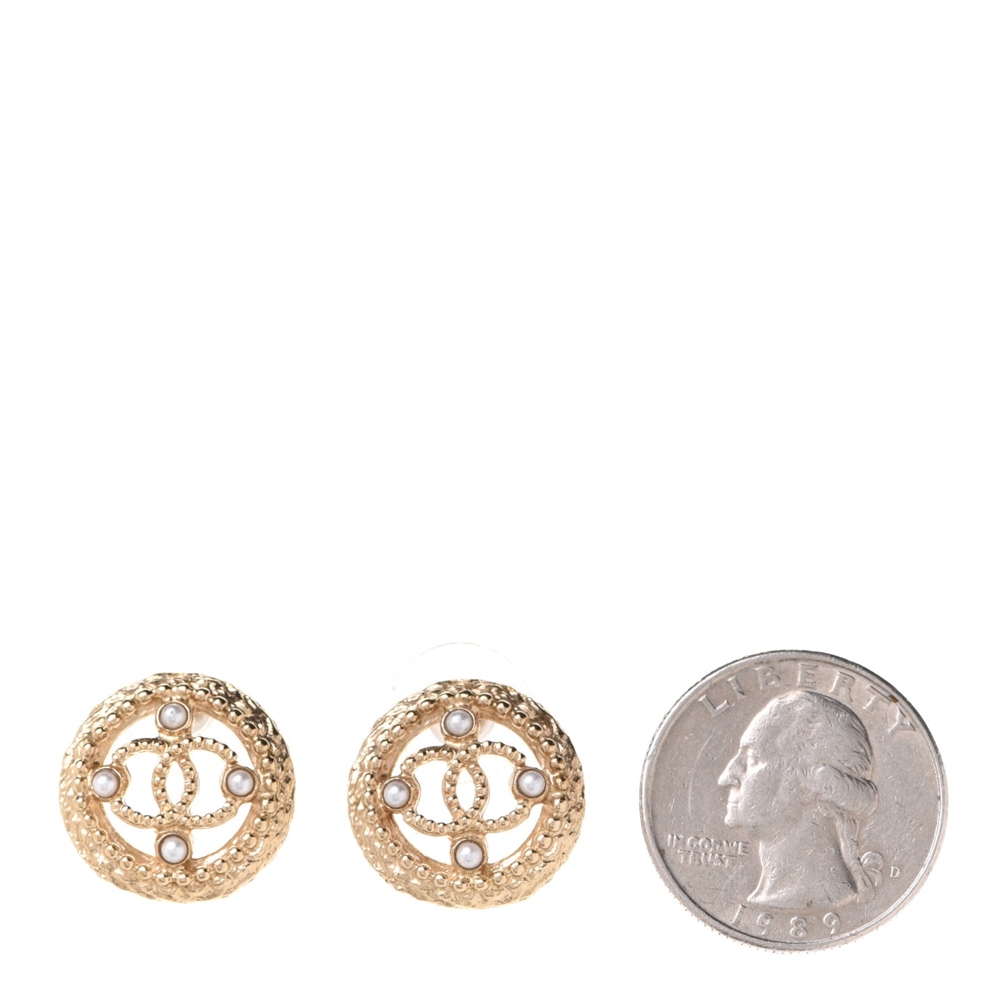 Pearl CC Round Rope Earrings Gold