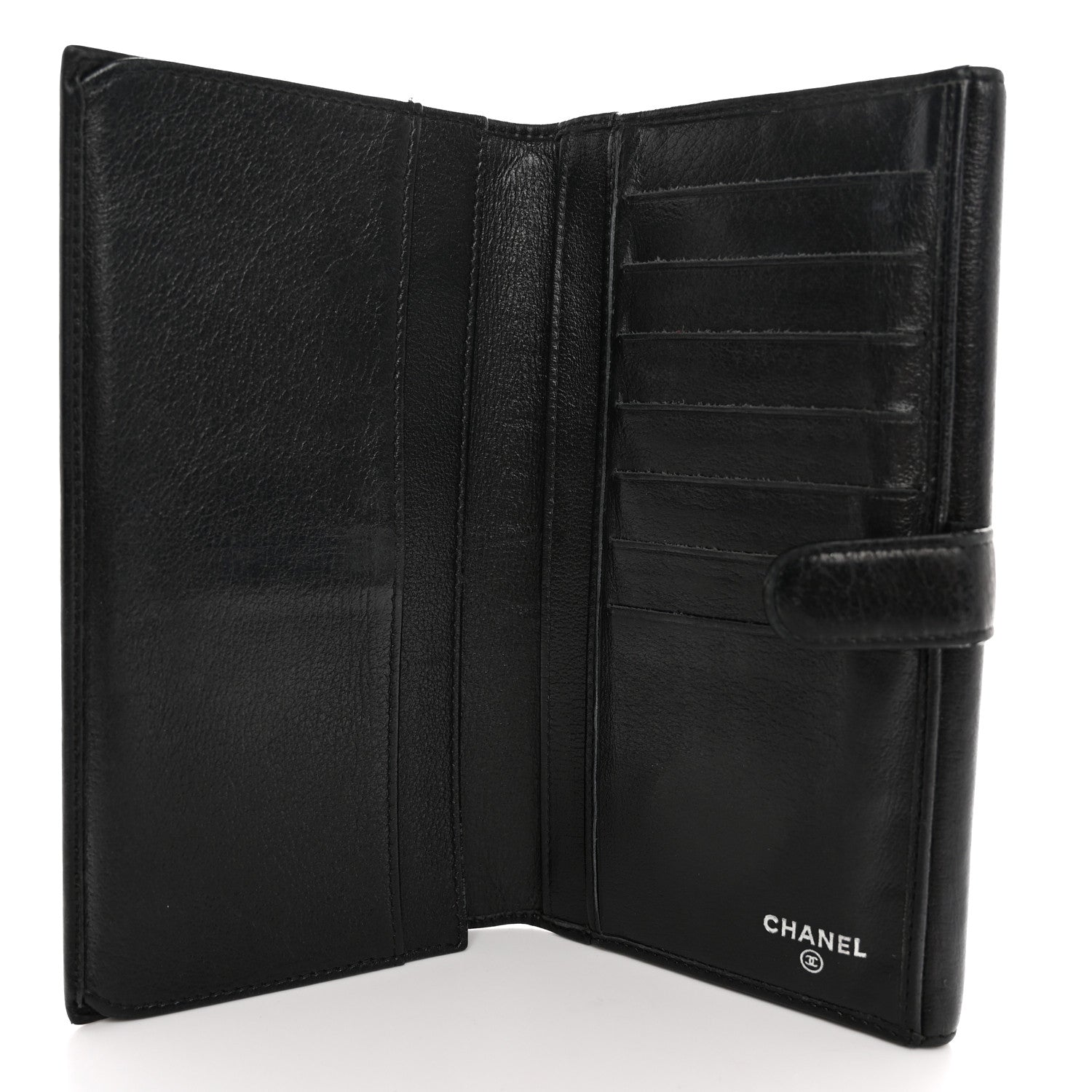 Chanel Goatskin Camellia Embossed Flap Wallet Black 6 of 8
