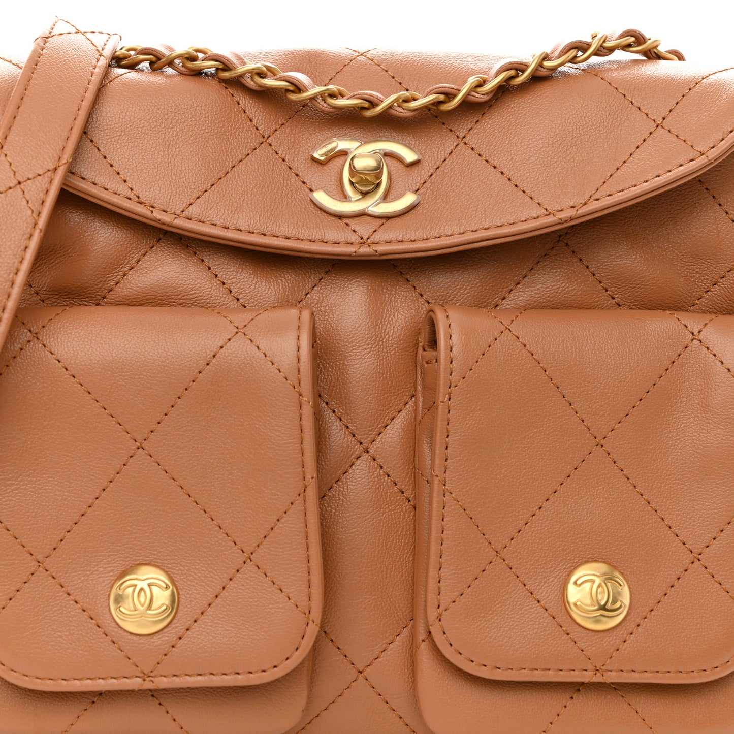 Shiny Calfskin Quilted Small Supple Twins Hobo Bag Brown