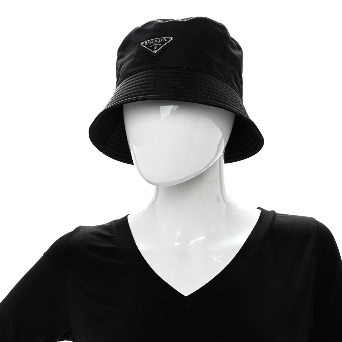Re-Nylon Metal Triangle Logo Womens Bucket Hat M Black
