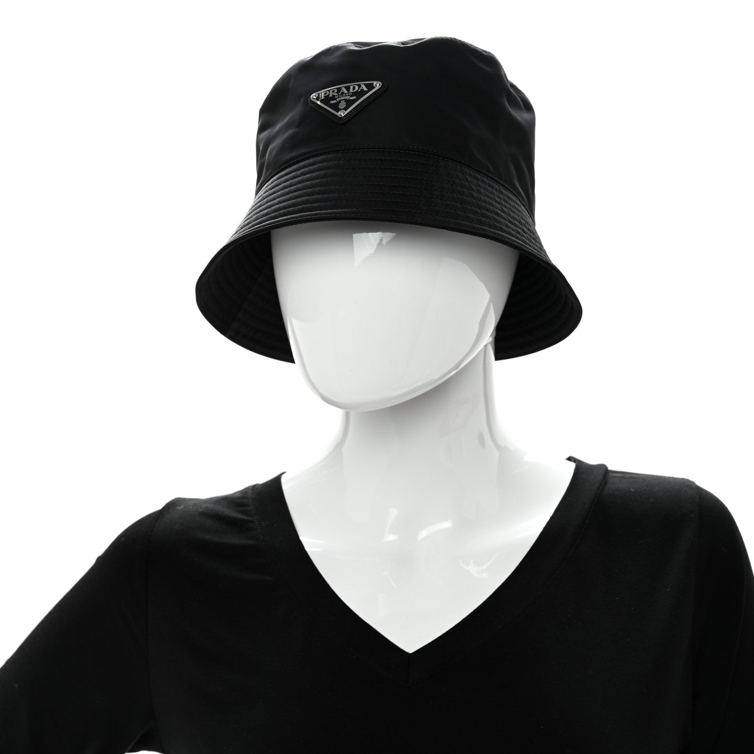 Prada Re-Nylon Metal Triangle Logo Womens Bucket Hat M Black 2 of 8