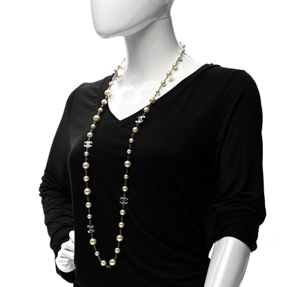 Chanel Graduated Pearl Crystal CC Long Necklace Silver 2 of 6