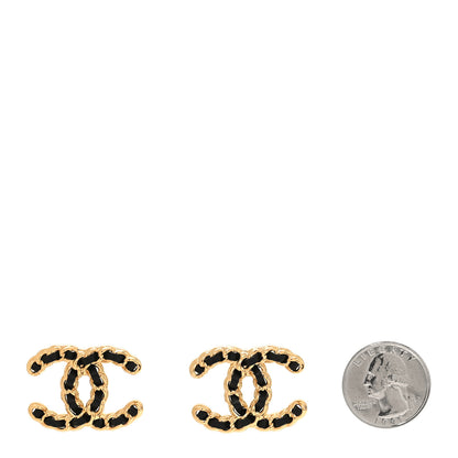 Chanel Lambskin CC Chain Earrings Black Gold 2 of 5