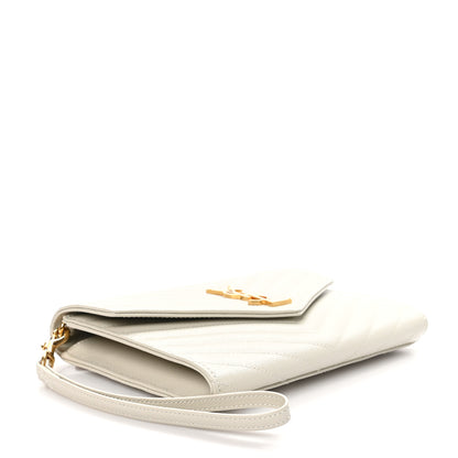Saint Laurent Grain De Poudre Matelasse Chevron Monogram Envelope Clutch Crema Soft 4 of 10