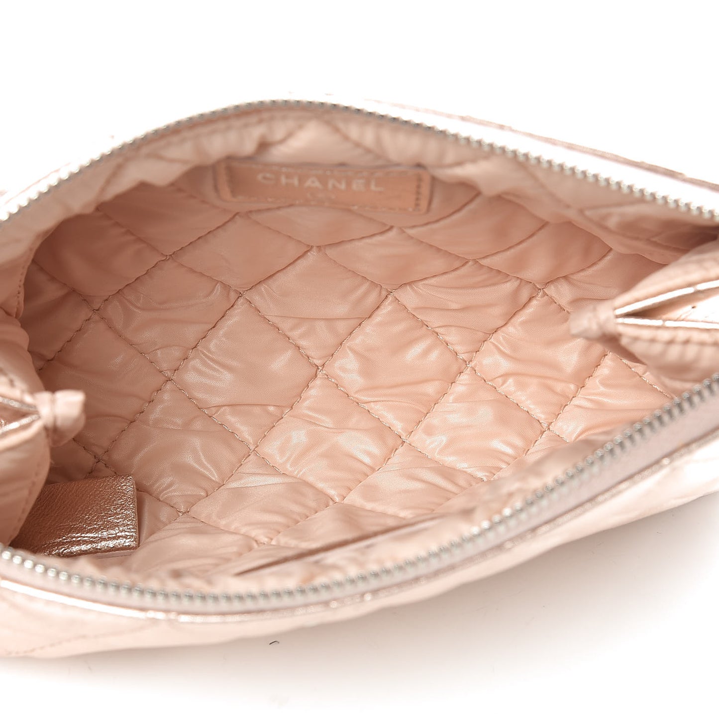 Metallic Lambskin Quilted Cosmetic Pouch Light Pink