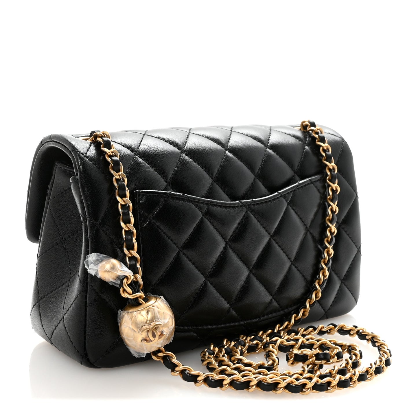 Lambskin Quilted Mini Rectangular Pearl Crush Flap Black