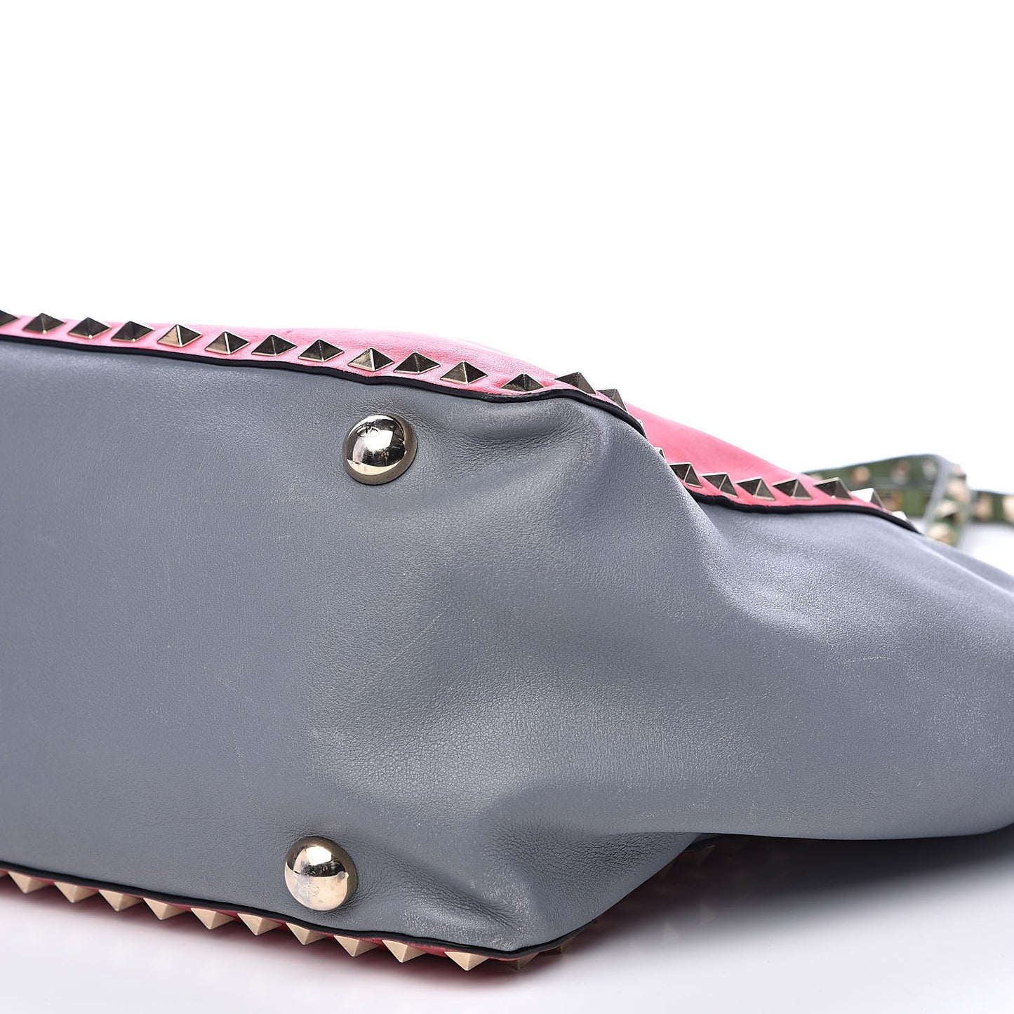 Vitello Colorblock Medium Rockstud Tote Deep Rose Clover Grey Scarlet