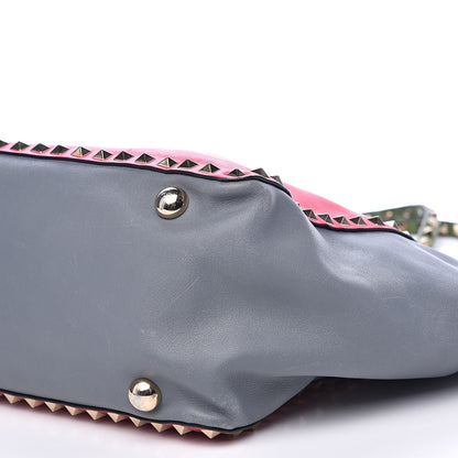 Valentino Garavani Vitello Colorblock Medium Rockstud Tote Deep Rose Clover Grey Scarlet 7 of 20