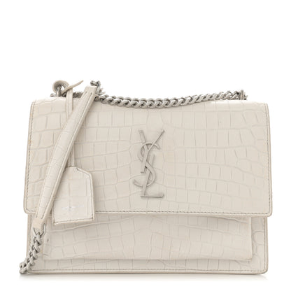 Saint Laurent Calfskin Crocodile Embossed Medium Monogram Sunset Blanc Vintage 1 of 17