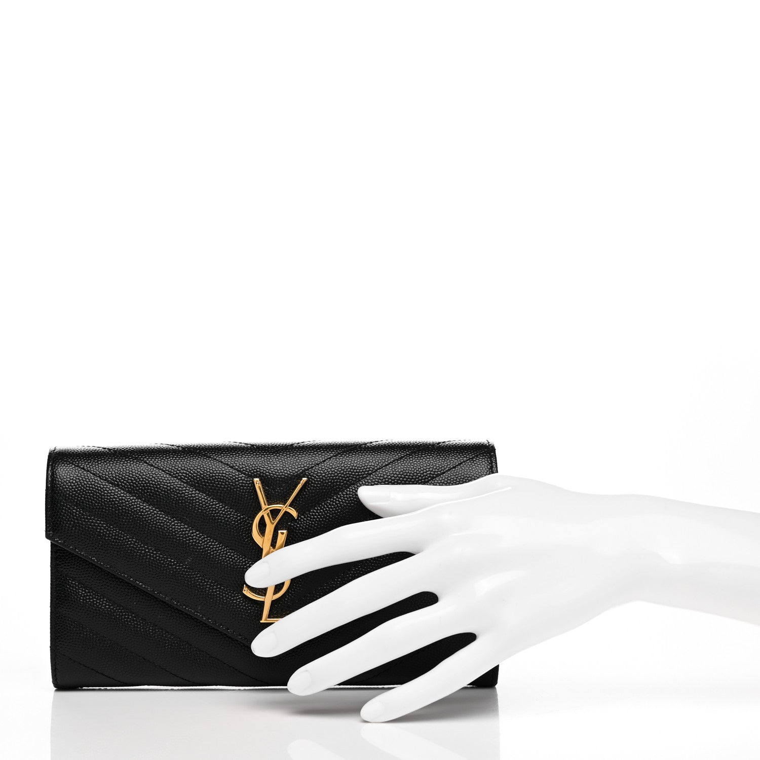 Saint Laurent Grain De Poudre Matelasse Chevron Monogram Flap Wallet Black 2 of 6