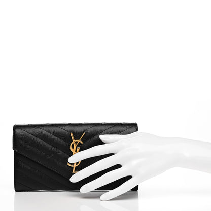 Saint Laurent Grain De Poudre Matelasse Chevron Monogram Flap Wallet Black 2 of 6