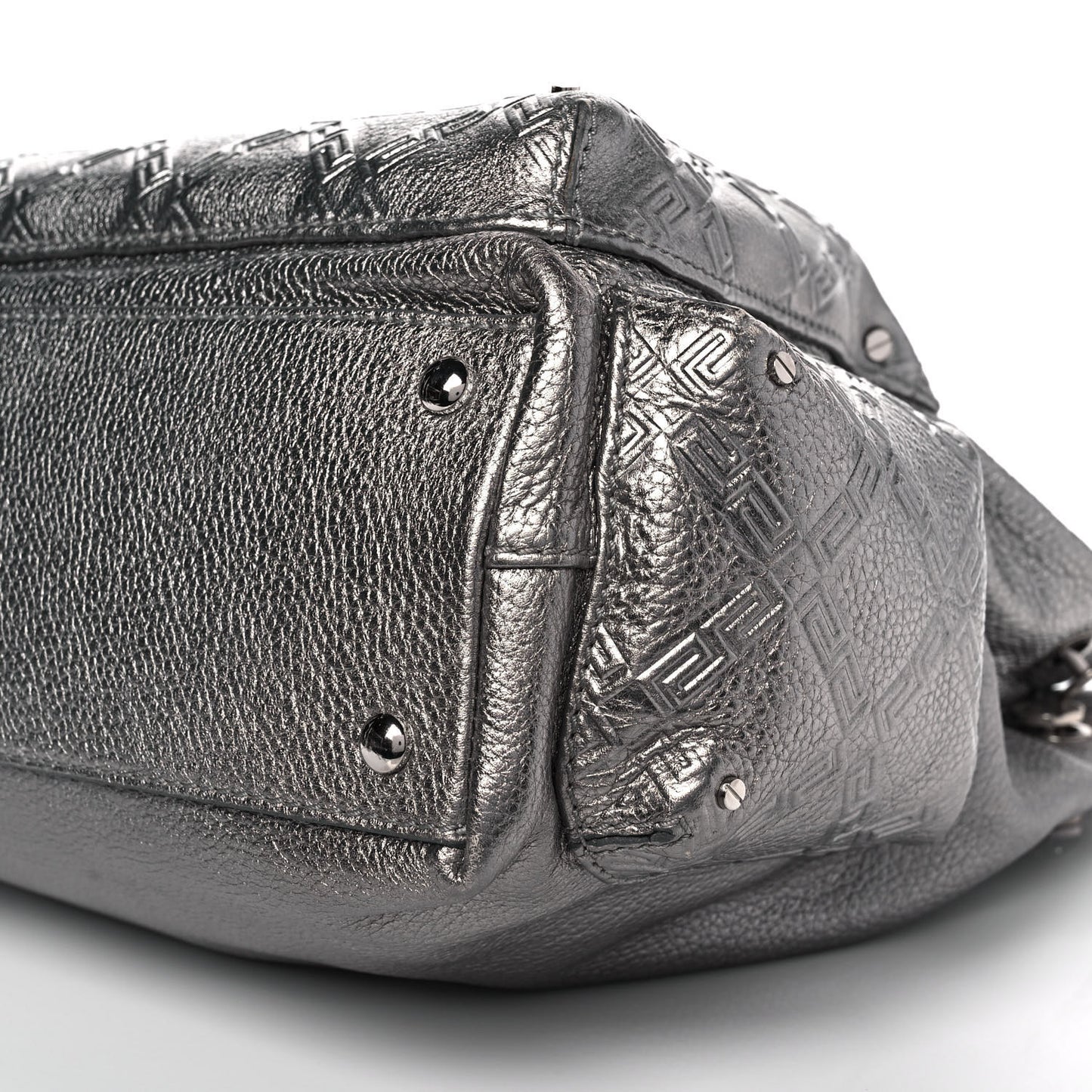 Metallic Calfskin Front Pocket Shoulder Bag Silver
